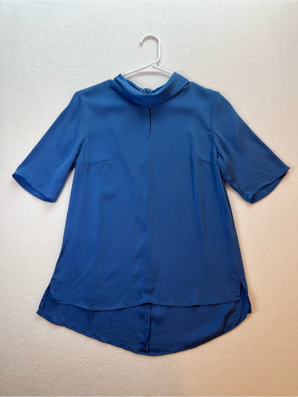 HUGO Boss Blue Silk Mock Neck Blouse